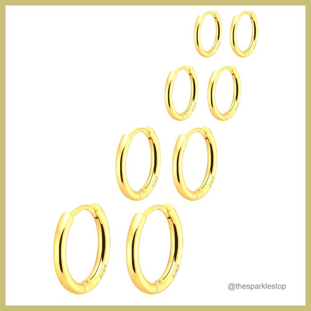 14K Gold Plated Huggie Hoop Earrings Set Hypoallergenic Stacking